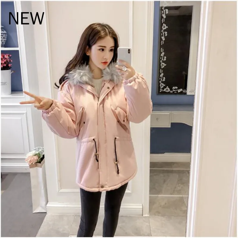 

2020 new Winter new Korean version of the big fur collar hooded mid-length down cotton coat women's waist cotton coat
