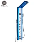 Светодиодная душевая панель myqualitfe, 5 функций, смеситель для ванной комнаты, настенное крепление, черная душевая Колонка для холодной и горячей воды