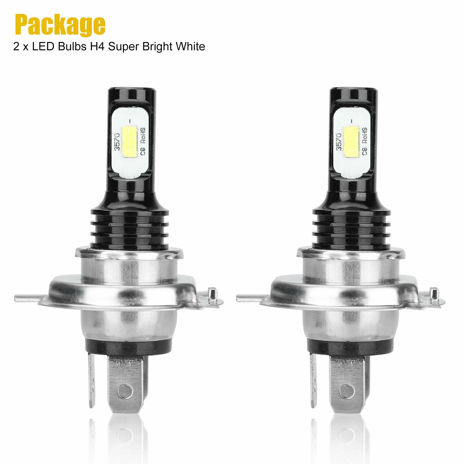 

White LED Bulbs H4 9003 HB2 High Quality IP68 Waterproof Super Bright 2pcs