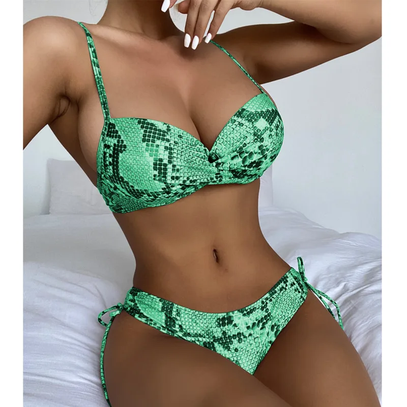 

2021 New Snake Print Underwire Push Up Bikini Women 2 Piece Set Swimsuit Summer Beach Wear Swimwear Swimming For Bathing Suit