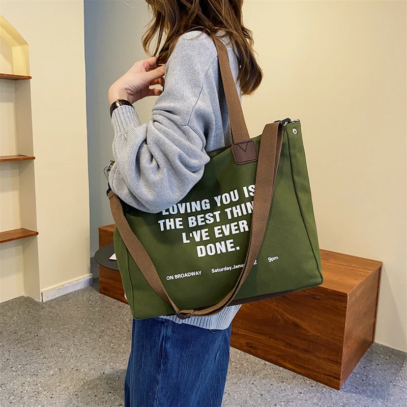

Retro Simplicity Letter Printed Canvas Bag Women's Shoulder Bag Shopping Tote Bag 2021 Designer Handbag and Purse Female Clutchs