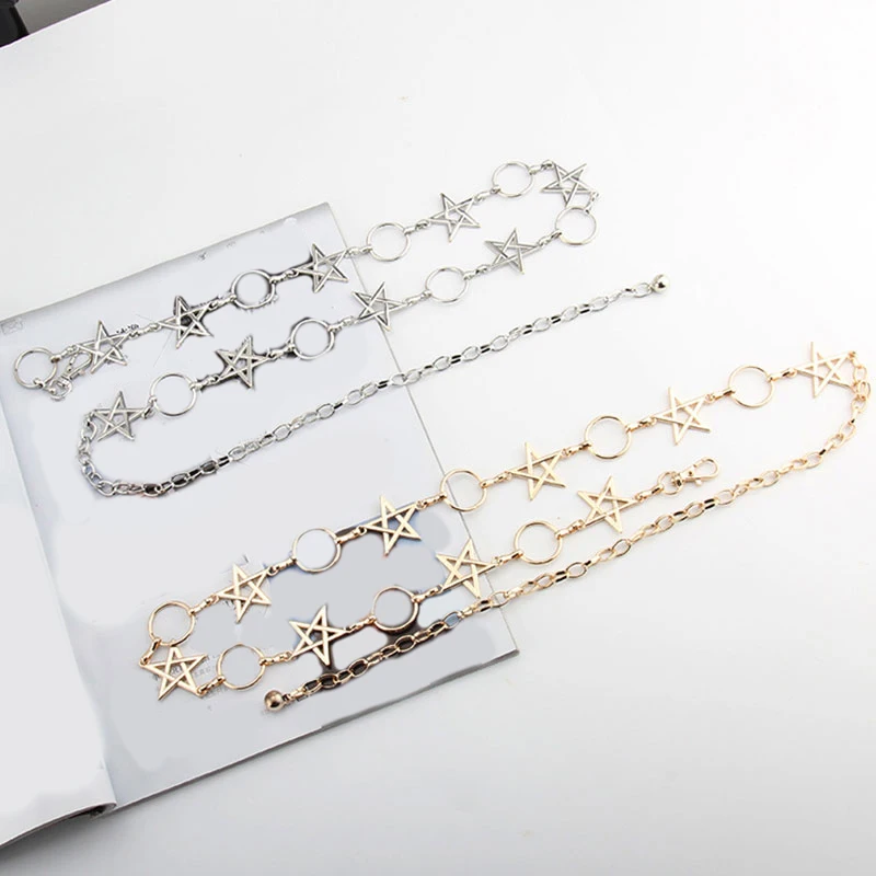 Женский узкий ремень с цепочкой в стиле хип-хоп золотистый Серебристый