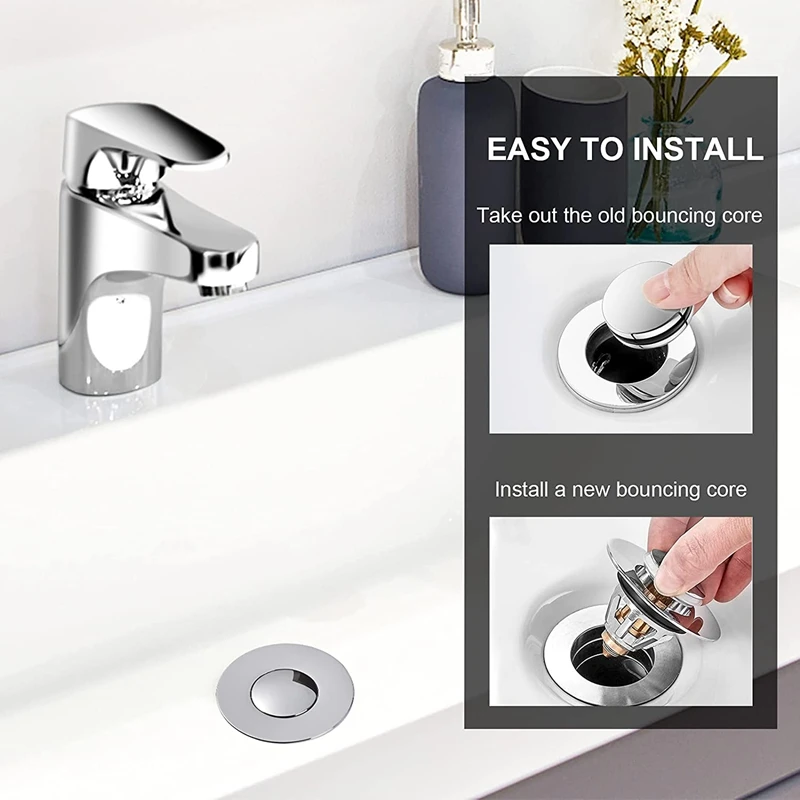 

Stainless Steel Bathroom Sink Stopper Anti Clogging Sink Drain Stopper With Filter Basket Bounce Core