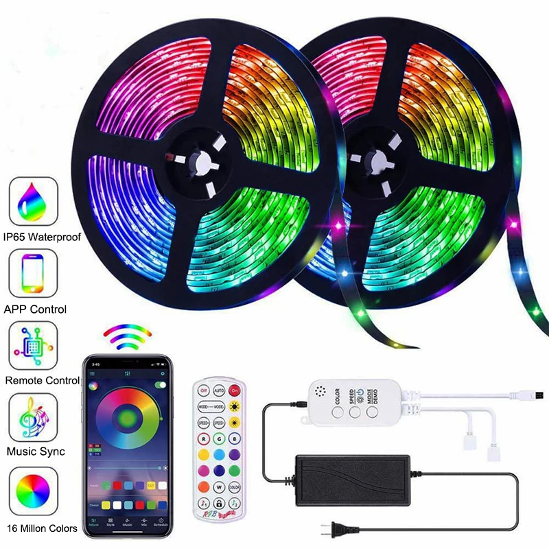 

Водонепроницаемая светодиодная ленсветильник RGB 5050 SMD 5 м 10 м 15 м с пультом ДУ