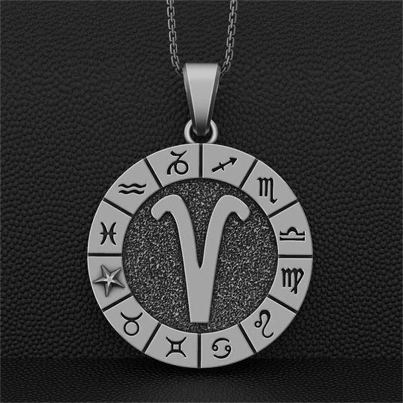 

Men Women 12 Horoscope Silver Color Pendant Necklace Twelve Constellation Taurus Aries charm Zodiac Sign Jewelry Gift for lover