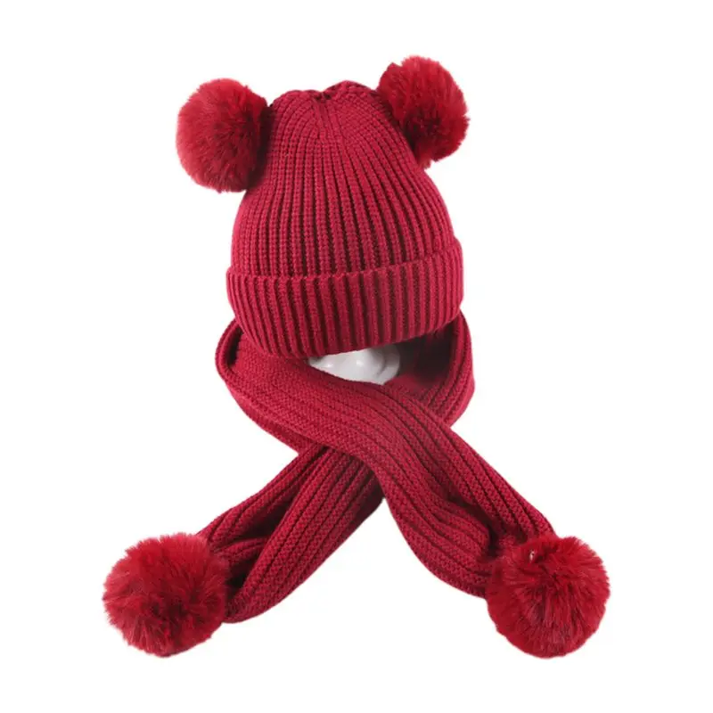 

Children Scarf Hat Set Woolen Yarn Knitted Solid Color Simple Style with 2 Balls Kids Autumn Winte Warm Head Cap