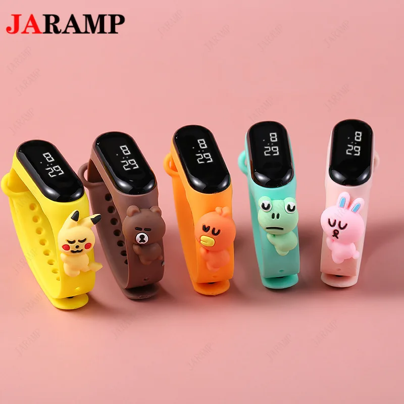 

Часы наручные светодиодные электронные, Мультяшные водонепроницаемые с сенсорным экраном, милый цифровой браслет для девочек и мальчиков