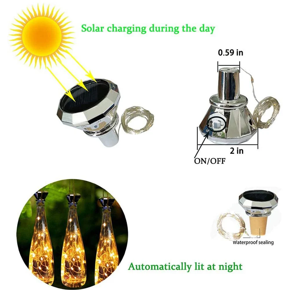 

10pcs LED Solar Bottle Lights Copper Wire Fairy String Light Diamond Shaped Bottle Cork Lamps for Party Wine Bottle DIY Decor#20