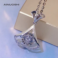 ainuoshi 18k gold round cut 0 085ct real diamond waves pendant necklace for women accessories wedding bridal jewelry 18