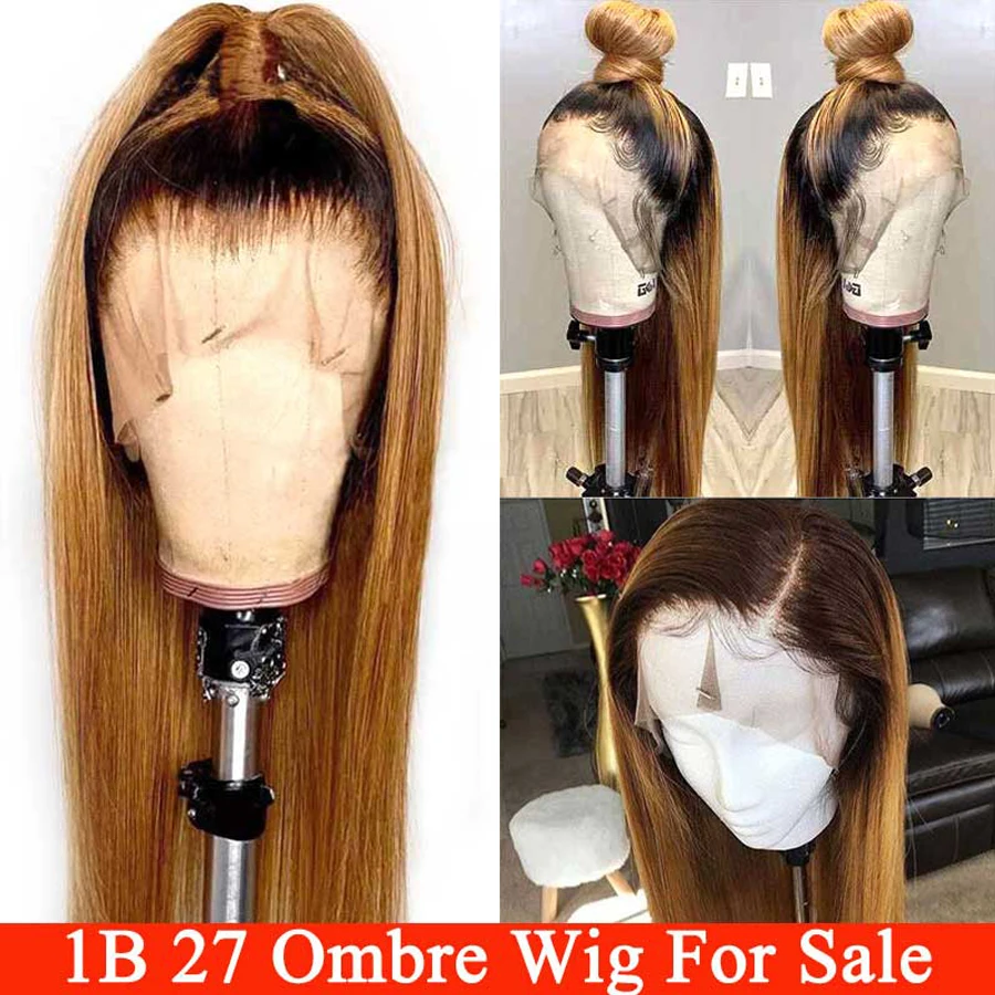Омбре 1B 27 прямые человеческие волосы на кружеве длинные Wigs13 * 4 парик для женщин