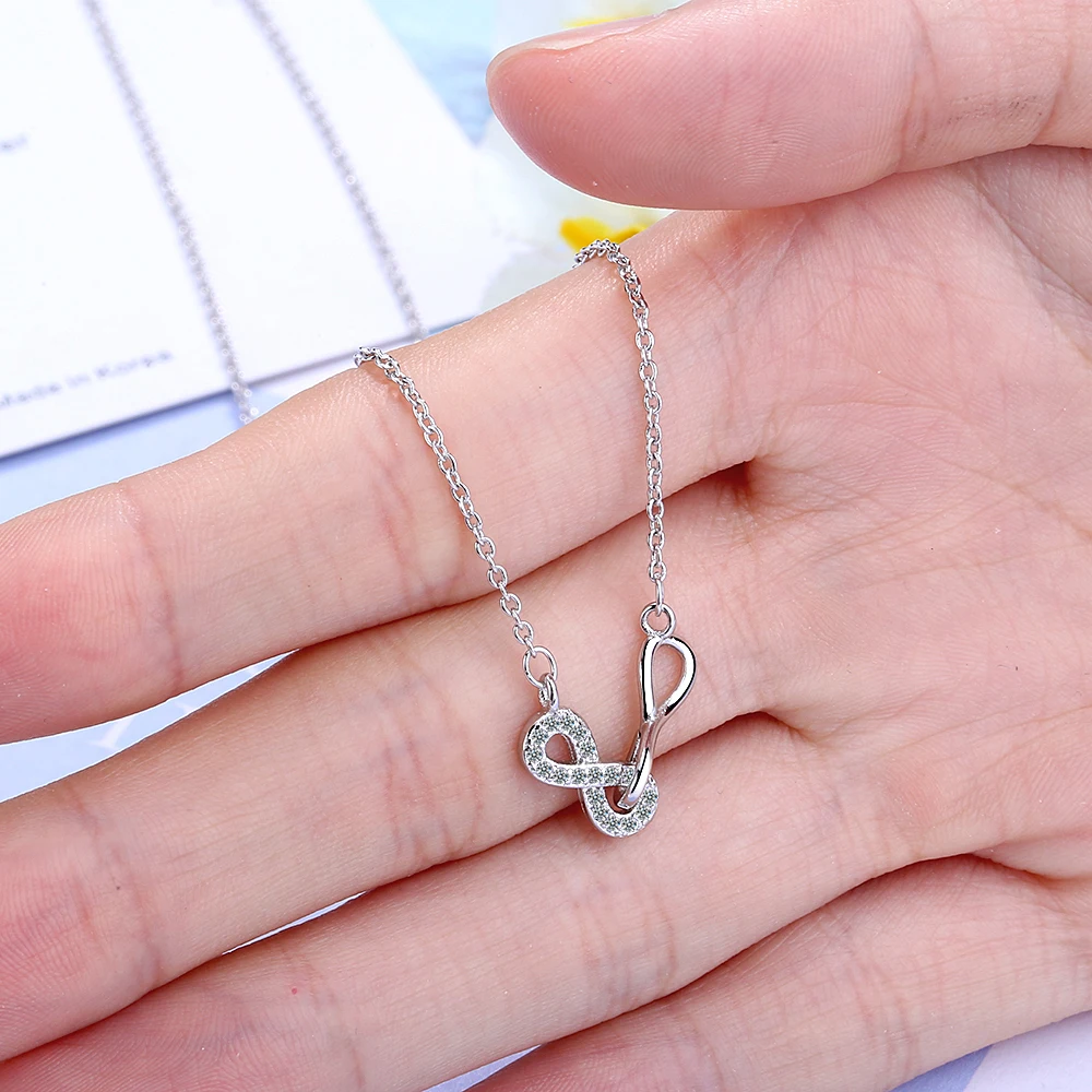 Double Number 8 Infinity Interlock Clavicle Short Necklace 925 Sterling Silver Pendant For Women Infinite | Украшения и