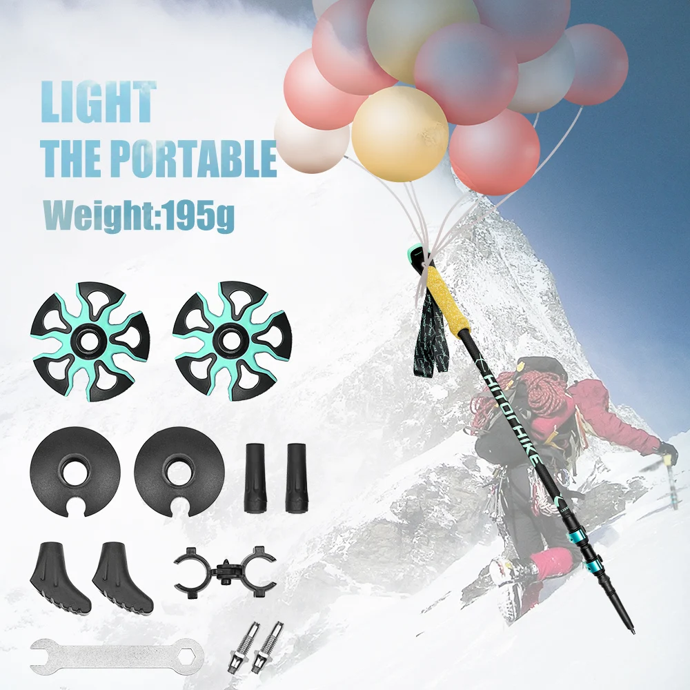

195g/pc Carbon Fiber External Quick Lock Trekking Pole Hiking Telescope Stick Nordic Walking Stick Shooting Crutch Senderismo