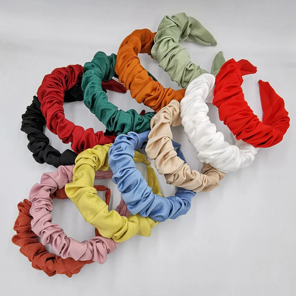 

Women Satin Ruched Headbands New Hairbands Hair Hoop Big Size Head Bezel Band Hair Accessories For Girls Headwear