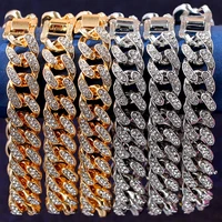 flatfoosie bling rhinestone cuban chain bracelet for women gold silver color iced out link chain bracelet street hip hop jewelry