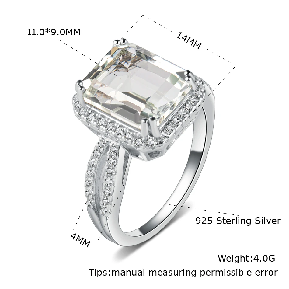 

925 Sterling Silver Luxury Ring Large Green Amethyst Natural Gemstone For Women Love Gifts Party Classic Fine Jewelry
