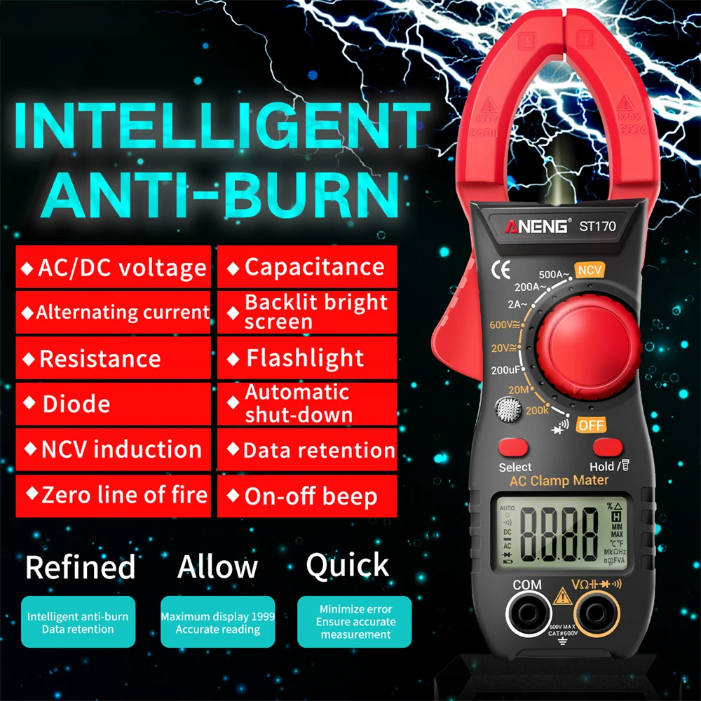 

Digital Clamp Meter DC/AC Current Back Light Multimeter Ammeter 0-600V Voltage Tester Car Amp Hz Capacitance NCV Ohm Tester