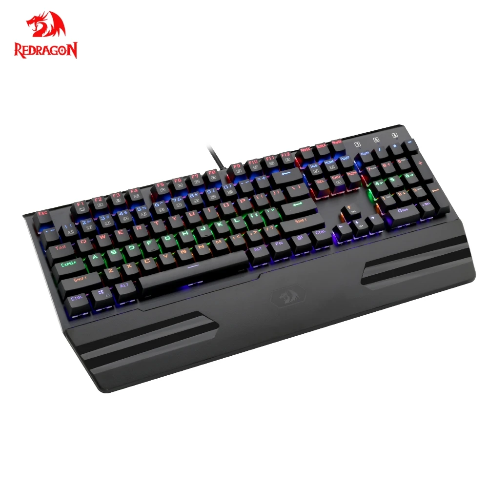 Redragon K560 Радужная алюминиевая USB Механическая игровая клавиатура, синий переключатель, эргономичная подсветка клавиш, 104 клавиш, Проводная компьютерная игровая клавиатура