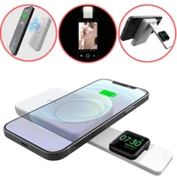 4 in 1 wireless charger power bank for iphone 13 12 pro max mini smart watch powerbank with led ring light lamp phone holder