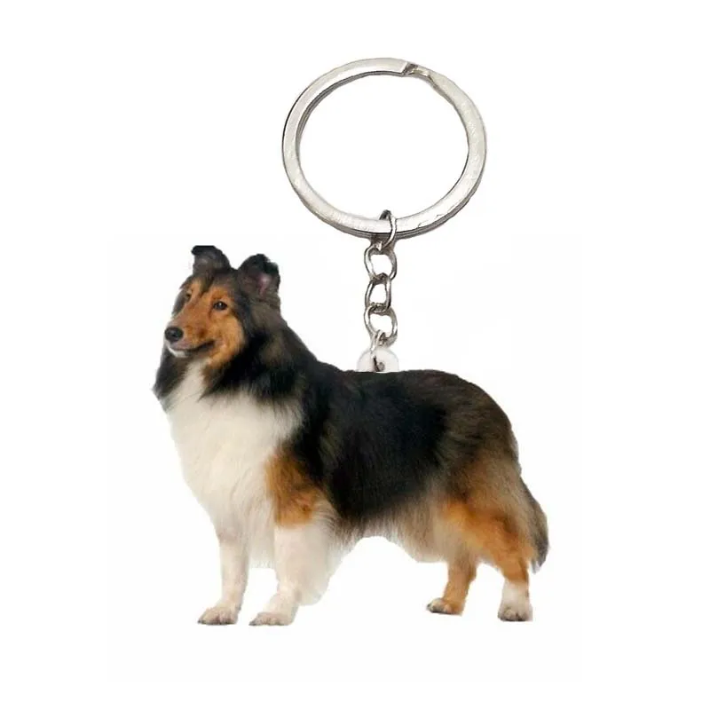 

Shetland sheepdog shelti keychain Acrylic Chain Keyring steel Ring charms for Men Womens animal charms friends xmas gift pet