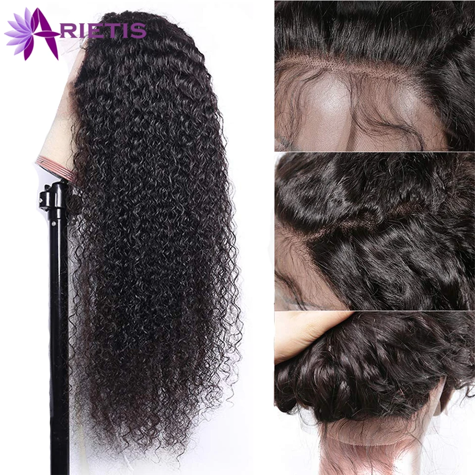 Перуанские 13X4 кудрявые кружевные фронтальные парики человеческих волос для