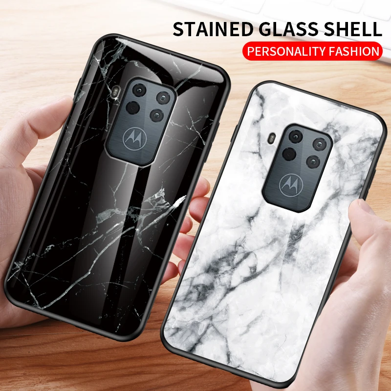 Мраморный чехол из закаленного стекла для Motorola Moto One Zoom Модный мягкий бампер