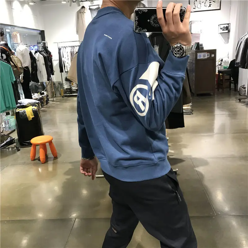 

Letter sweater men winter plus velvet thickened trend students Korean version of loose handsome social long sleeves on clothes