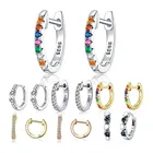 Серьги-гвоздики BISAER Лидер продаж 925 пробы серебряные круглые женские серьги цветной, с кубическим цирконом CZ серебряные ювелирные изделия ECE721