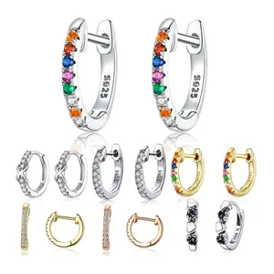 Серьги-гвоздики BISAER Лидер продаж 925 пробы серебряные круглые женские серьги цветной, с кубическим цирконом CZ серебряные ювелирные изделия ECE721