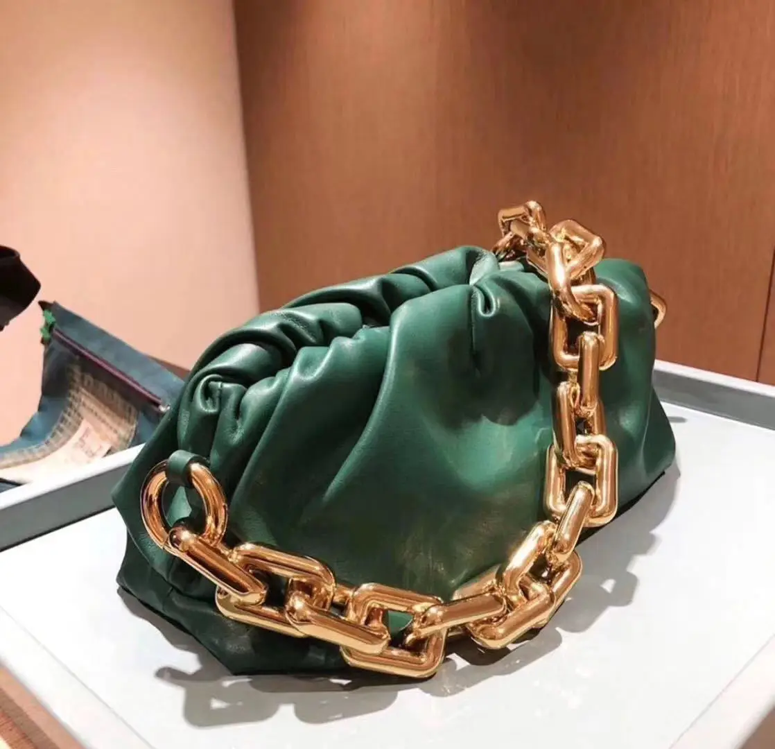 Новинка женский клатч из 100% коровьей кожи с толстой цепочкой и рюшами сумочка