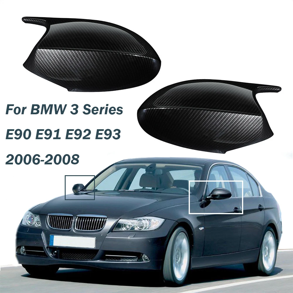 

2PCS Rear View Rearview Side Mirror Cover Cap For BMW 3 Series E90 E91 E92 E93 2006 2007 2008 Gloss Black/Carbon Fiber Look