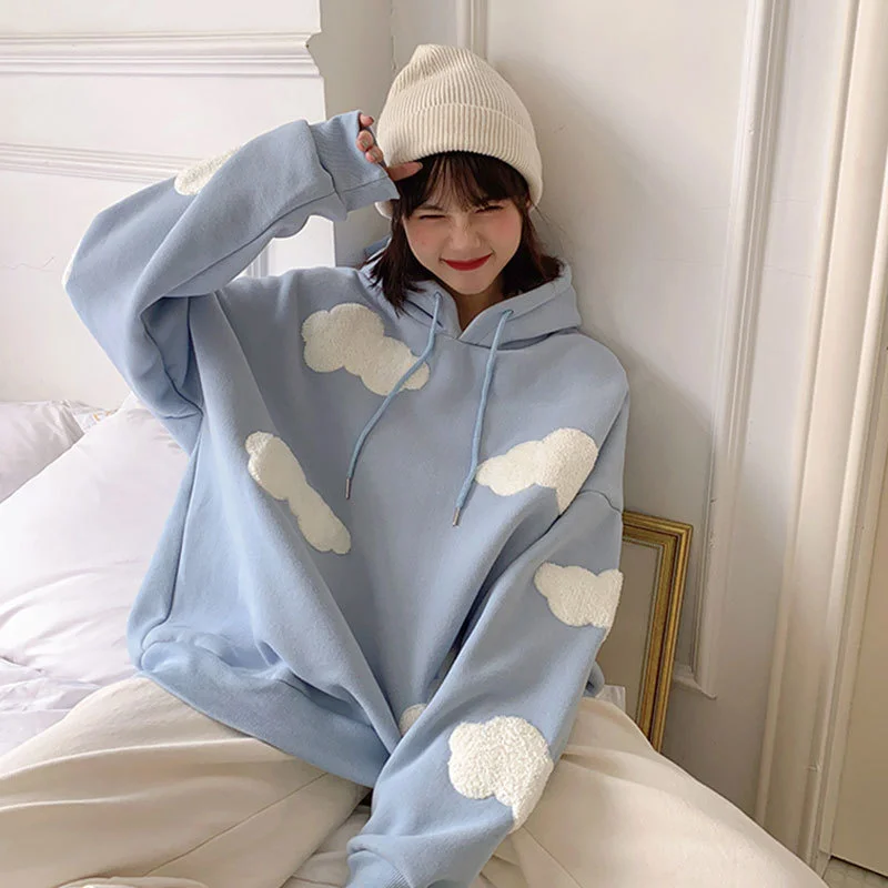 

Women's winter sweater clouds, women's blouse plus hot velvet sleeve with temporary kawaii female hoodie