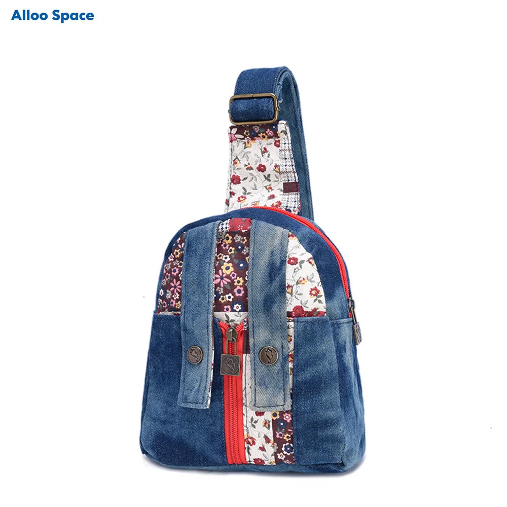 Джинсовая парусиновая сумка в национальном стиле с принтом на груди слинг для