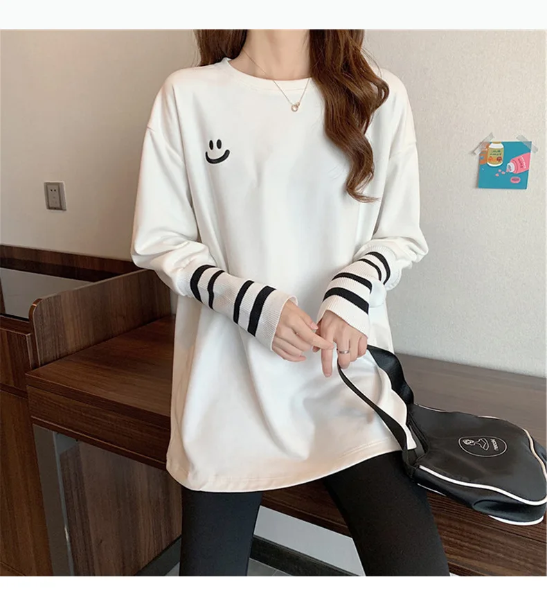 

2021 new women Bottom shirt cotton shirt women's loose embroidered smiley face stitching Tshirt girls polo shirt women Tops Tees