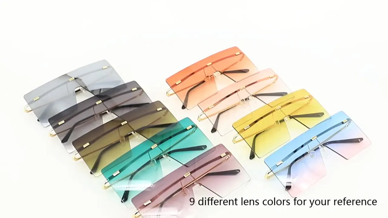 

2021 New Custom Logo Luxury Womens Clear Rimless Big Square Frame Shades Sun Glasses Sunglasses