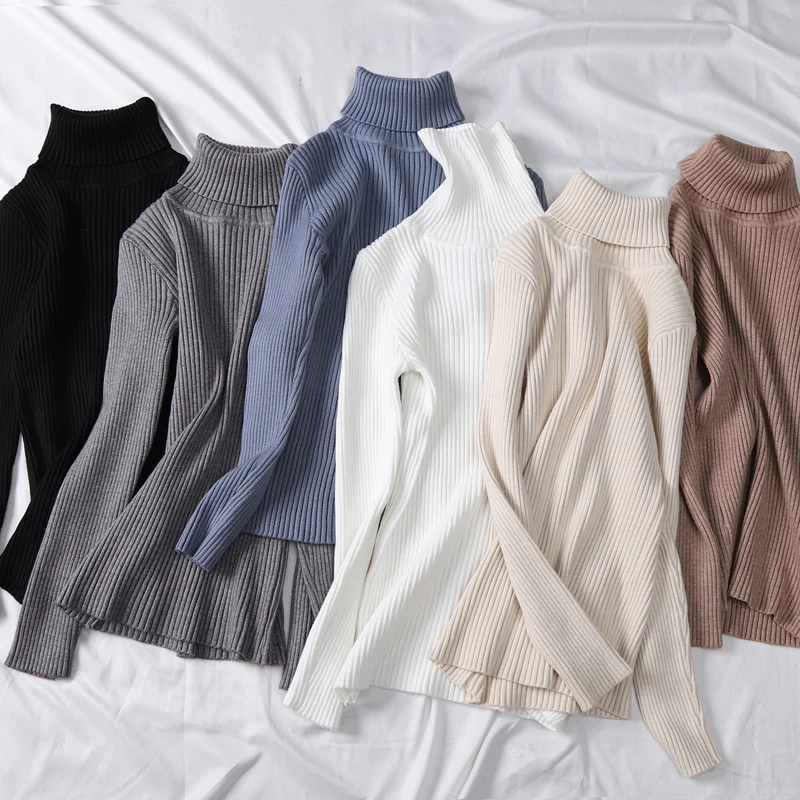 OLGITUM 2020 Winter Women Knitted Turtleneck Sweater Casual Sweaters Pullover Long Sleeve Slim Femme Elasticity Pullovers Tops | Женская