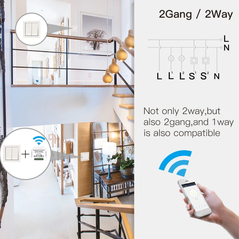 Приложение Smart Life/приложение Tuya DIY 2 Gang Wi-Fi Way светильник светодиодный диммер