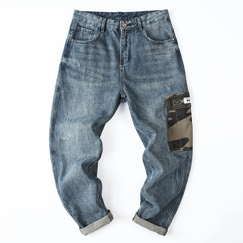 Fall/Winter Men's Loose Tide Brand Blue Jeans Casual Hip-hop Style Plus Size Fashion Tooling Camouflage Harem Jeans Trousers