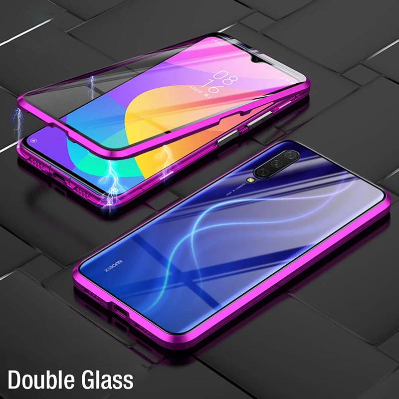 Purple Double Glass Двухстороннее закаленное стекло для Xiaomi Redmi Note 7 Note7Pro магнитное поглощение 360 чехлы для телефонов металлическая откидная задняя крышка Note7 Pro - Цвет: Purple Double Glass