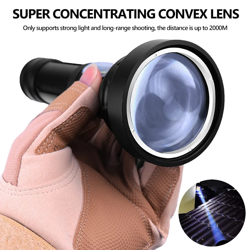 long distance 2000m powerful flashlight with large convex lens waterproof aluminum alloy portable spotlights for camp hiking free global shipping