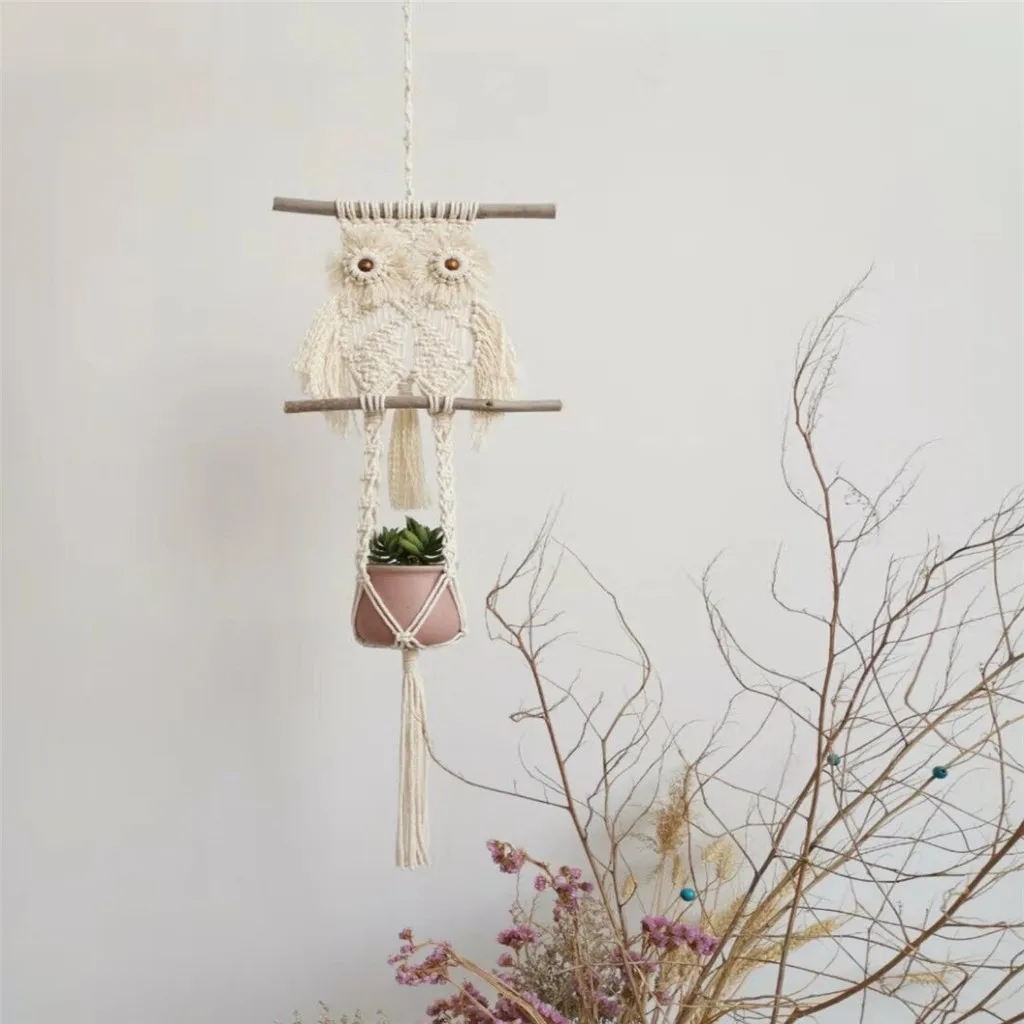 

Hanging Planter Plant Hanger rattan macrame wall hanging Hand-Woven Rope Net Bag Basket Hanging Wall Hanging Free Ship Z4