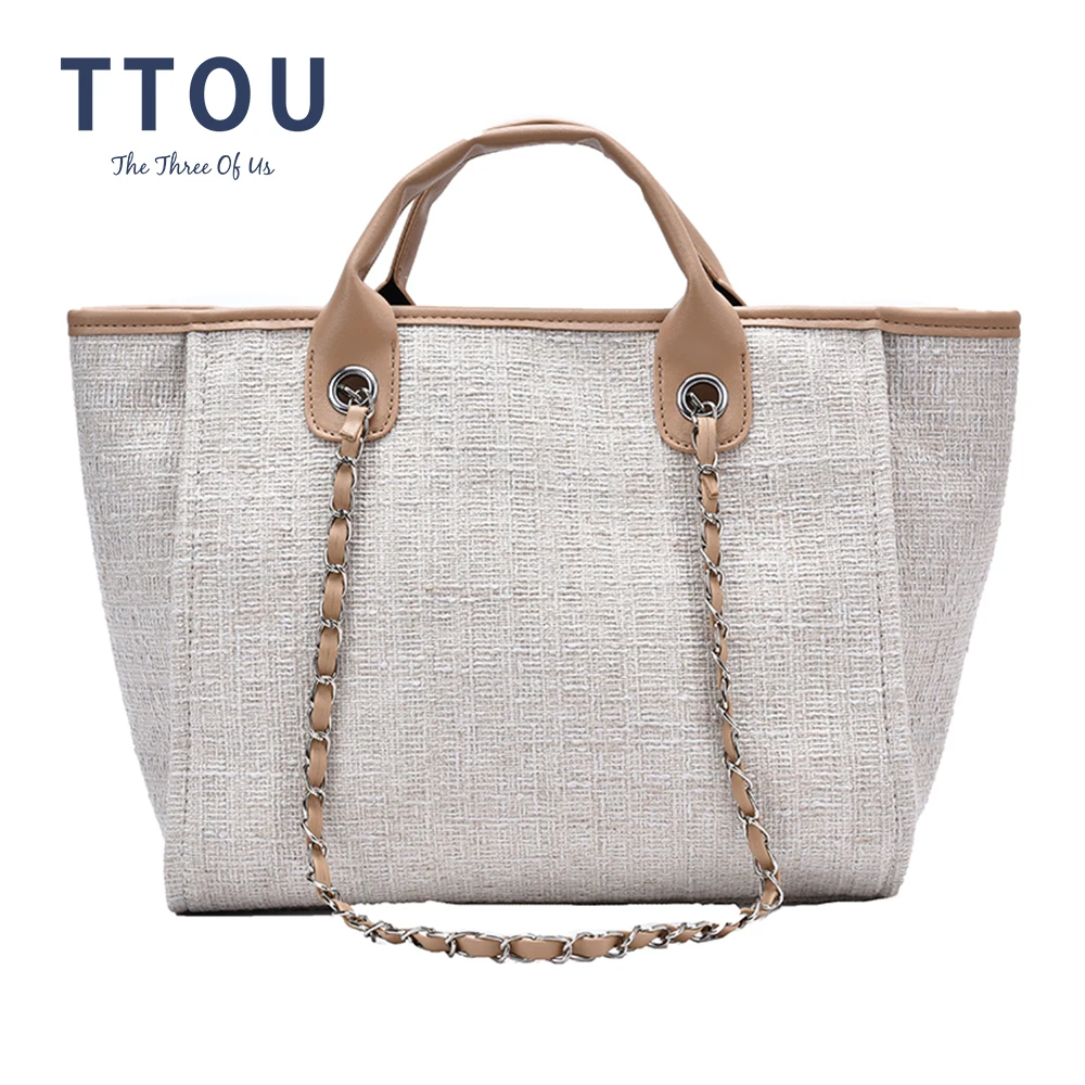 Женская Холщовая Сумка тоут на цепочке с ручками и плечевым ремнём|Сумки ручками|