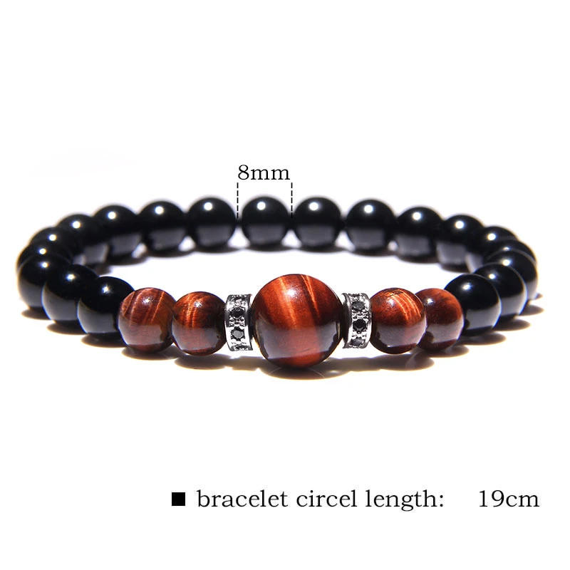 Мужской браслет с бусинами из натурального камня тигровый глаз|Плетеные