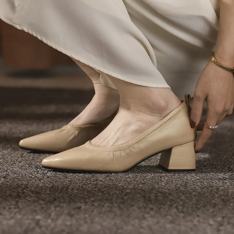 

Asumer 2021 Soft Leather Single Shoes Women Pumps Pointed Toe Pleated Spring Summer Party Shoes Ladies High Heels Shoes
