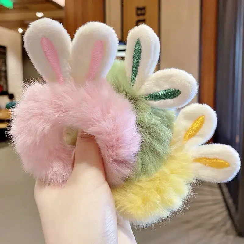 

Korean Ins Style Rabbit Ears Scrunchie Sweet Colors Hair Ties Rubber Band Headdress Cute Girls Plush Hair Accessories Wholesale