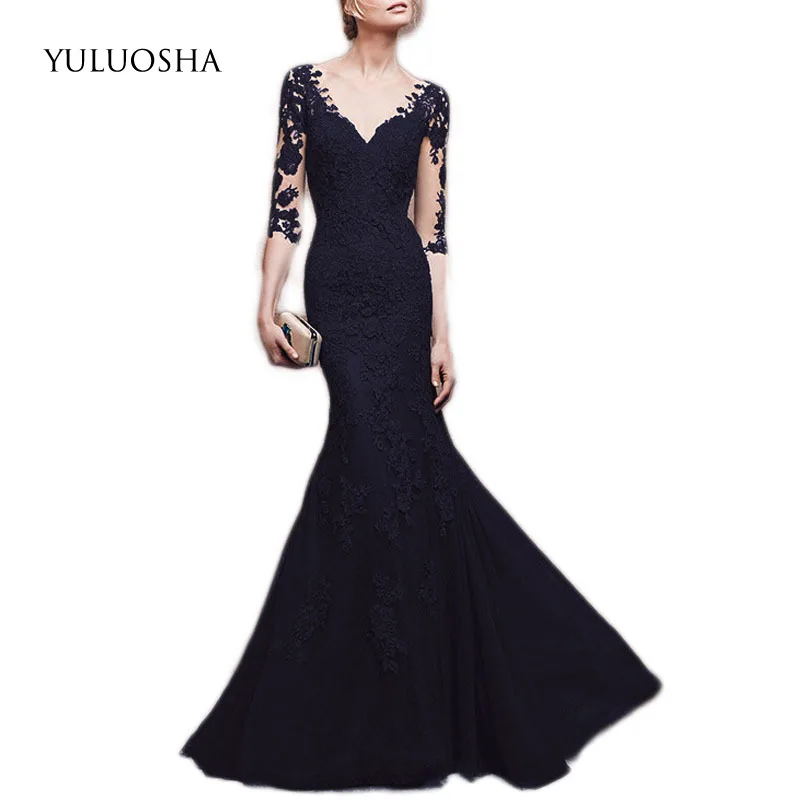YULUOSHA вечернее платье 2020 сексуальное приталенное с V образным вырезом и рукавом до