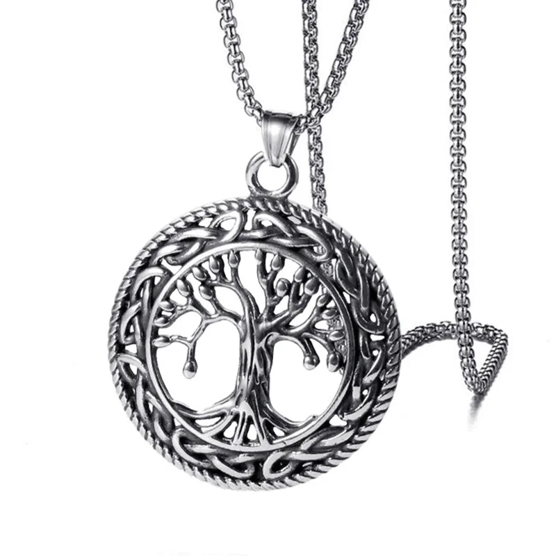 Viking Tree Life Round Pendant Stainless Steel Chain Necklace For Men Women Neck Punk Gothic Jewelry Mothers Day Gift | Украшения и - Фото №1