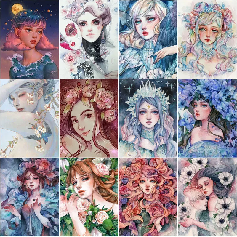 

Diamond Painting Flower Girl Illustration 5D DIY Cross Stitch Rhinestones Full Paste Figure Mosaic For Living Room Home Decor