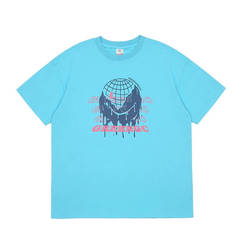 

2021 Graffiti Dissolved Smiley Face Printed Short Sleeve T-shirt Women Couple Retro Ins Fashion Brand Loose Half Sleeve Summer