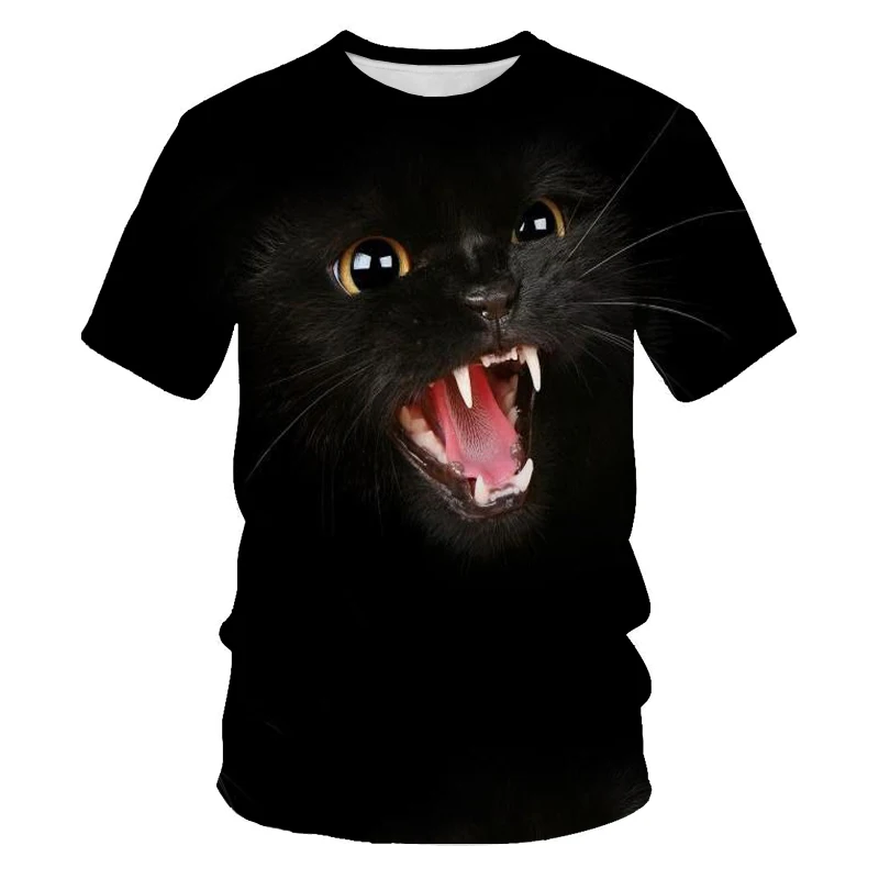 

3D printing men and women all-match net red super fire casual daily T-shirt cute cat summer loose large size O-neck short sleeve
