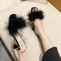 black mao mao slippers women wear 2021 new korean style sandals in summer fashion joker high heel sandals comfort trend 5 8cm